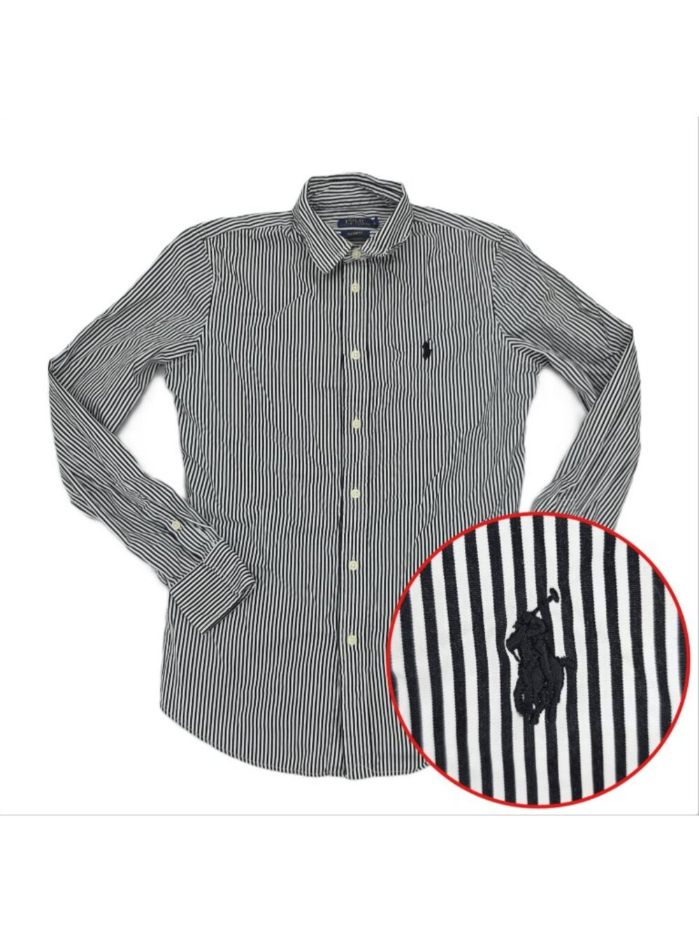 Polo Ralph Lauren Button Shirt Womens 6 Black White Custom Fit Cotton Striped